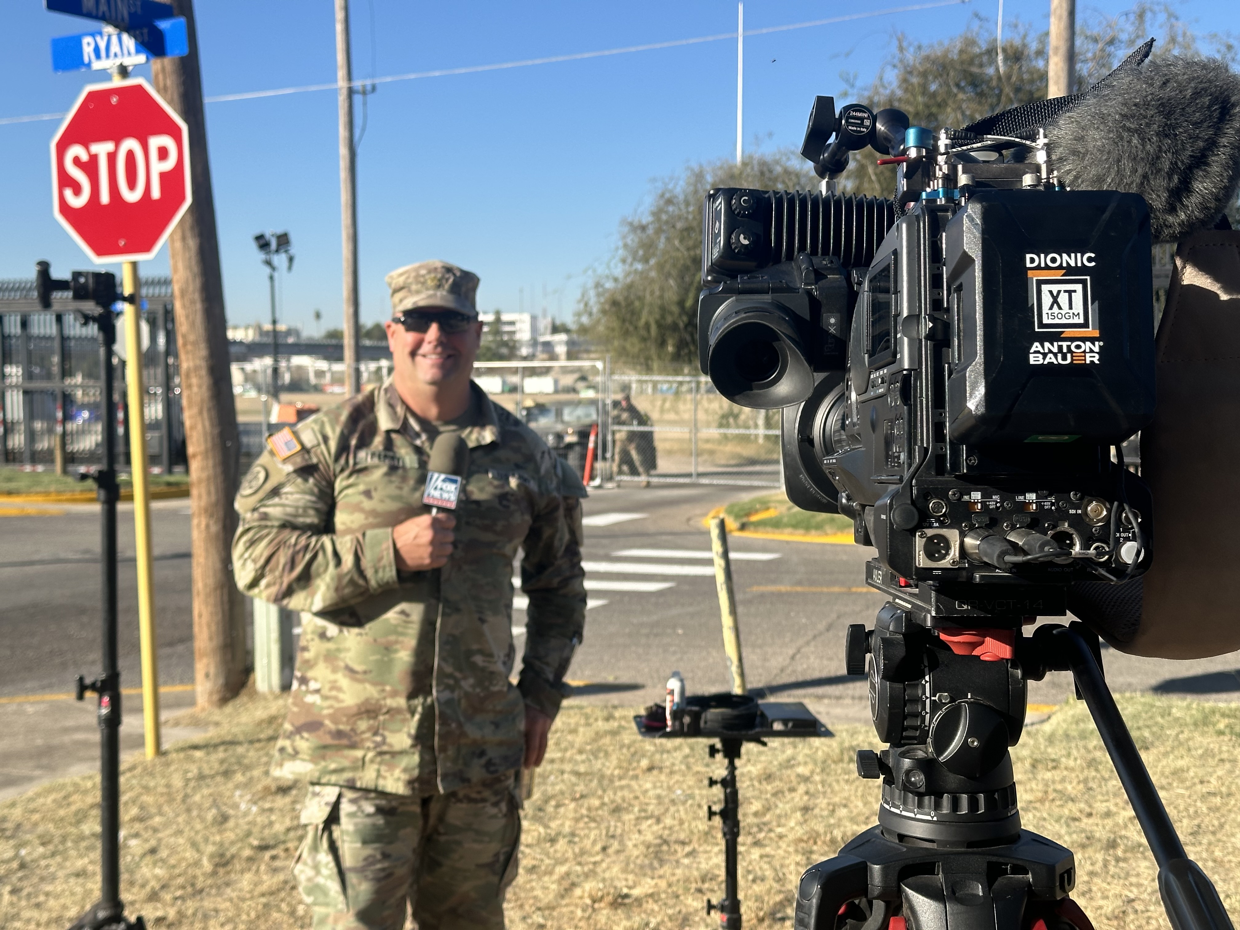 Major Mike Perry conducting a media interview during Operation Lone Star on the Texas border